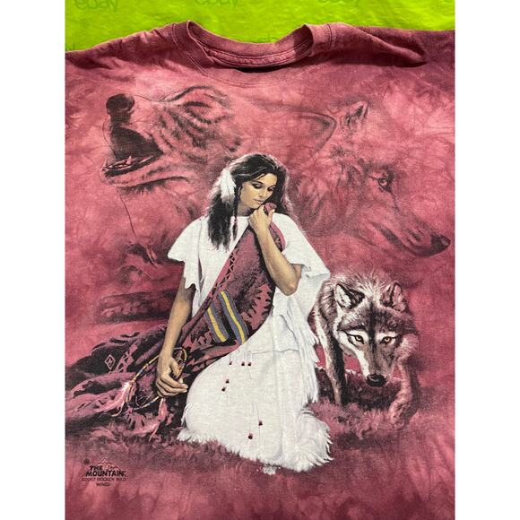 Vintage Native American Female Face The Mountain Tie Dye T Shirt X-Large Red - Picture 7 of 9